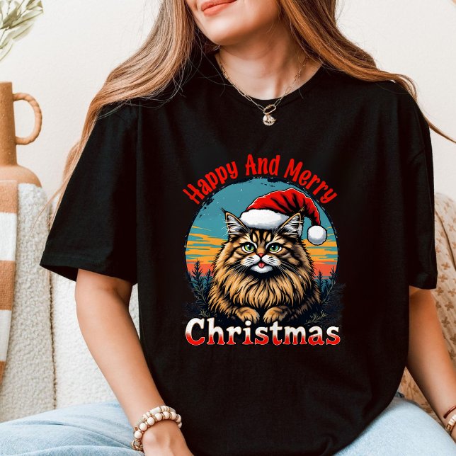 Happy And Merry Christmas - Cute Cat T-Shirt (Von Creator hochgeladen)