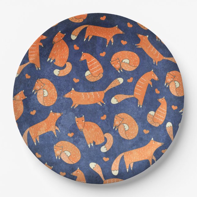 Happy-animal-fox-Muster Pappteller (Vorderseite)