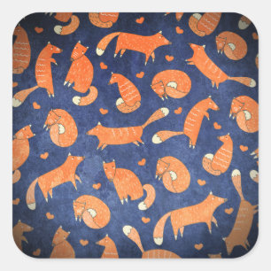 Happy-animal-fox-Muster Quadratischer Aufkleber