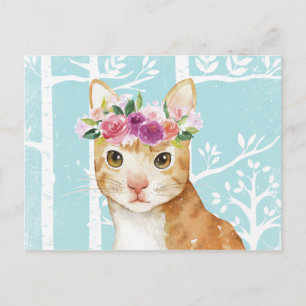 Happy Animal mit Blume in Blue Forest Cat Kitty Postkarte
