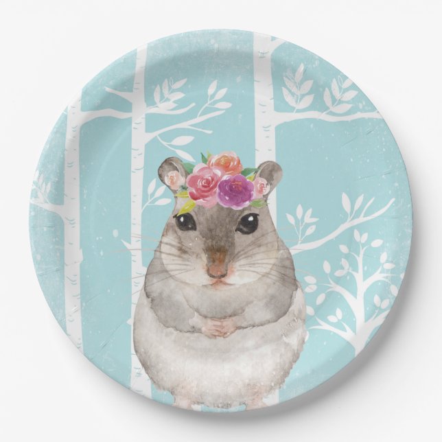 Happy Animal mit Blume in Blue Forest Hamster Pappteller (Vorderseite)