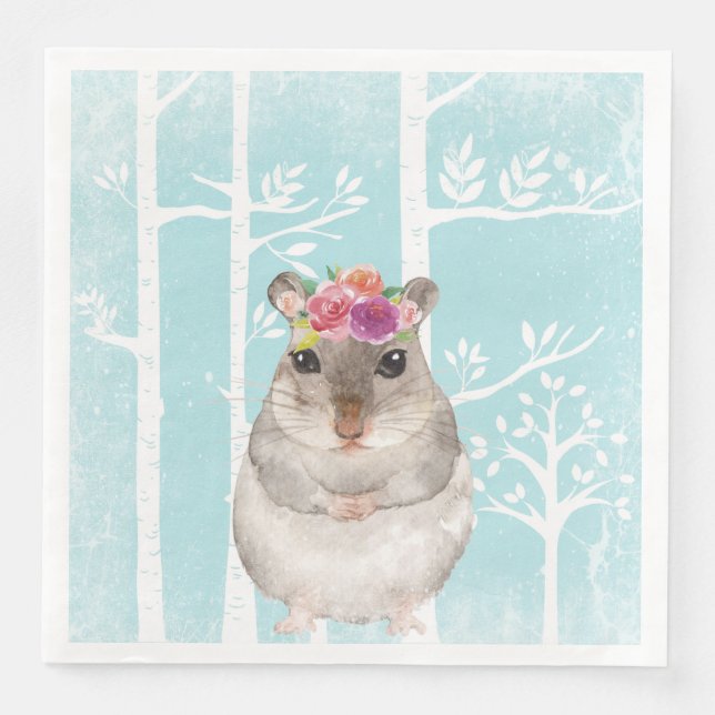 Happy Animal mit Blume in Blue Forest Hamster Serviette (Vorderseite)