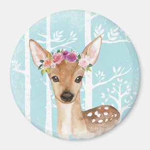 Happy Animal with Blume in Blue Forest Deer Magnet