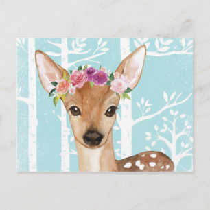 Happy Animal with Blume in Blue Forest Deer Postkarte