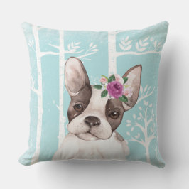 Happy Animal with Blume in Blue Forest-Dog-Mops Kissen