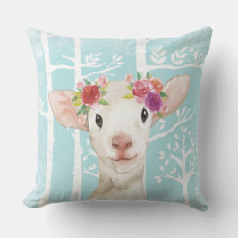 Happy Animal with Blume in Blue Forest Sheep Kissen