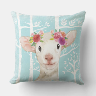 Happy Animal with Blume in Blue Forest Sheep Kissen