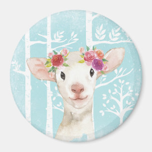 Happy Animal with Blume in Blue Forest Sheep Magnet