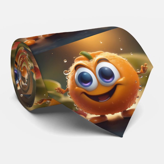 Happy Animated 3d Orange, Greengrocer Necktie Krawatte (Gerollt)