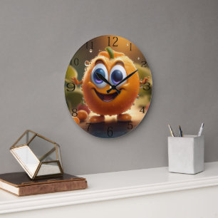 Happy Animated 3d Orange, Große Wanduhr