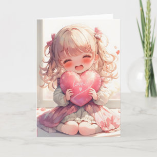 Happy Anime Girl Heart Feiertagskarte
