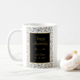 Happy Anniversary Black Gold White Coffee Tasse