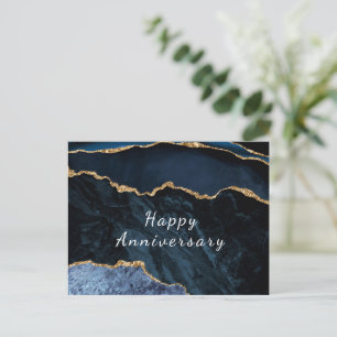 Happy Anniversary Card Agate Navy Blue Gold Postkarte