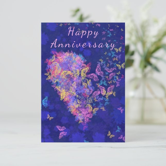 Happy Anniversary Card Butterfly Herzromantik Karte (Stehend Vorderseite)