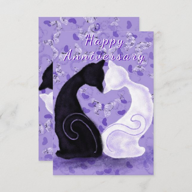 Happy Anniversary Card Cat Couple Romantische Lieb Karte (Vorne/Hinten)