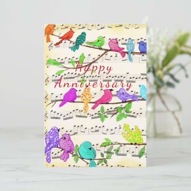 Happy Anniversary Card Colorful Musical Niedlich B (Stehend Vorderseite)