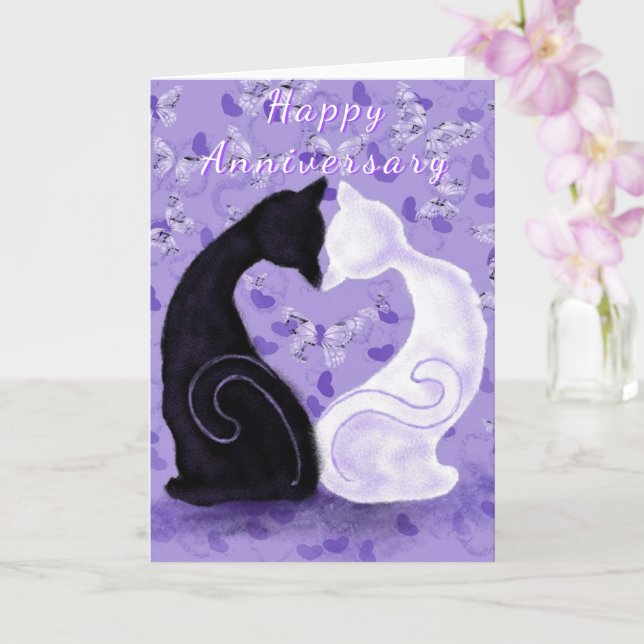 Happy Anniversary Card Couple Cat Liebe Herz Karte (Orchidee)