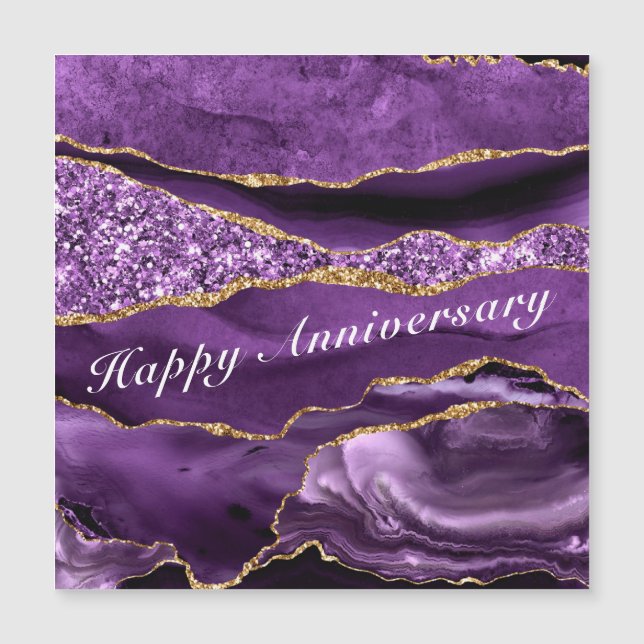 Happy Anniversary Card Gate Lila Violet Gold Magnetkarte (Vorderseite)