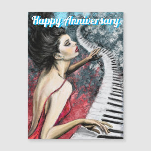 Happy Anniversary Card - Lady in Red Piano Music Magnetkarte