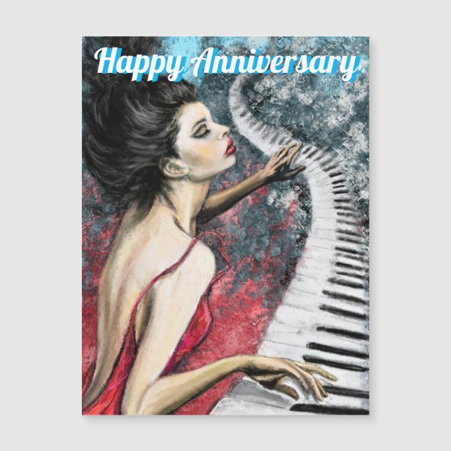 Happy Anniversary Card - Lady in Red Piano Music Magnetkarte (Vorderseite)