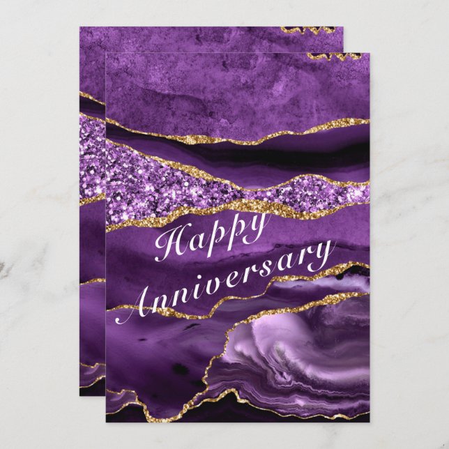 Happy Anniversary Card - Lila Violett Gold Karte (Vorne/Hinten)