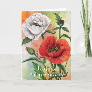 Happy Anniversary Card Red White Poppy Blume Karte