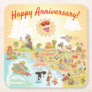 Happy Anniversary Cartoon California Untersetzer