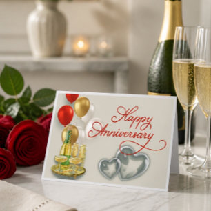 Happy Anniversary Champagne & Balloons Gruß Karte