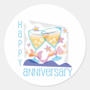 "Happy Anniversary" Champagner-Design Runder Aufkleber