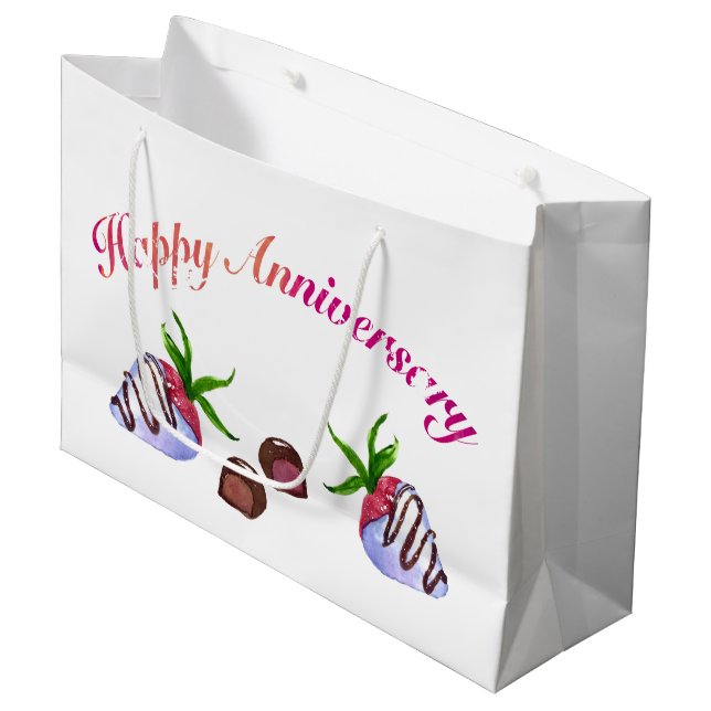 Happy Anniversary Chocolate Covered Strawberries Große Geschenktüte (Vorderseite Schrägansicht)