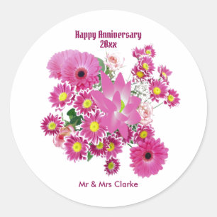 Happy Anniversary Chrysanthemum Daisy Floral Niedl Runder Aufkleber