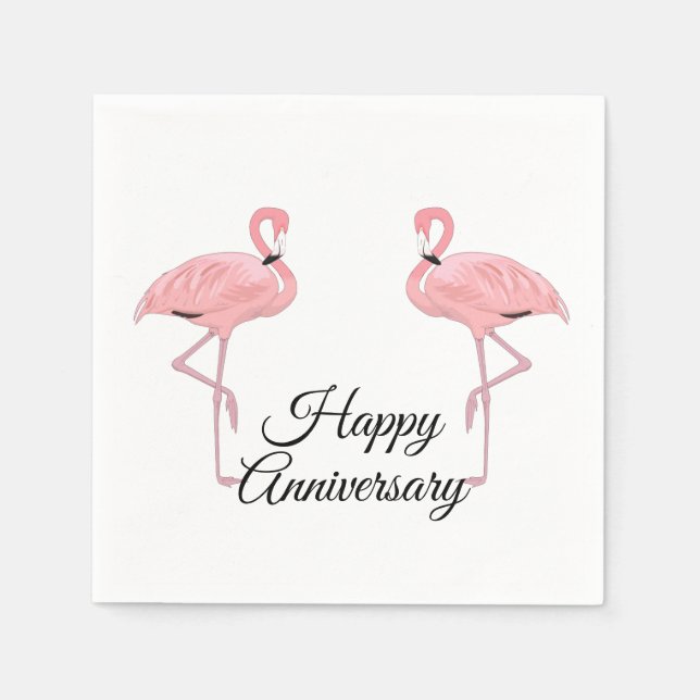 Happy Anniversary Classic Pink Flamingos Serviette (Vorderseite)