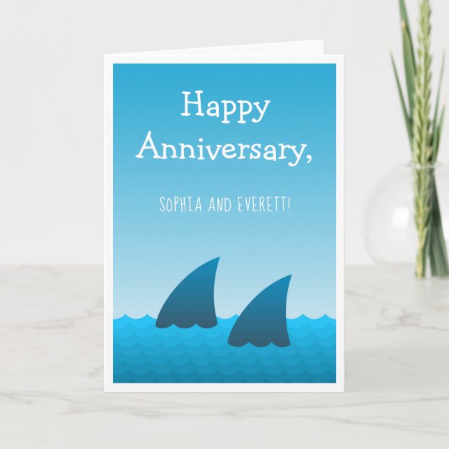 Happy Anniversary Couple Shark Grußkarte Karte (Vorderseite)
