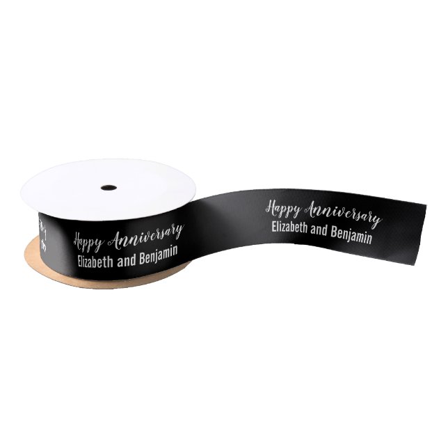 Happy Anniversary Couple's Names Black and White Satinband (Spule)
