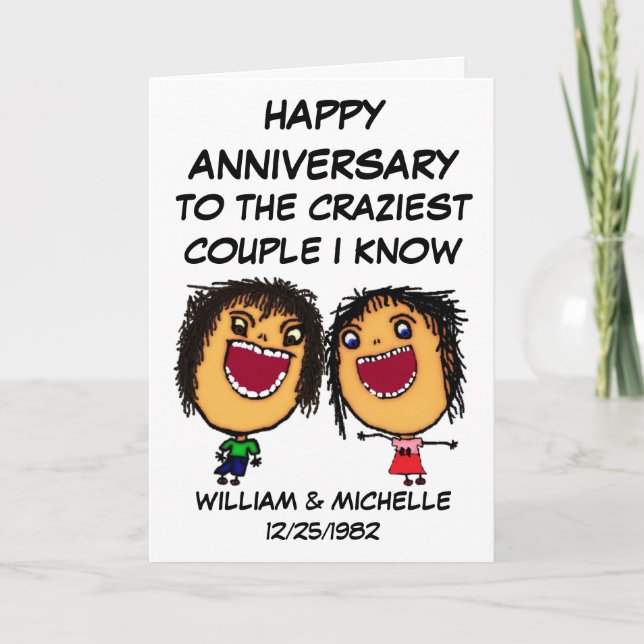 Happy Anniversary Crazy Cartoon Couple Karte (Vorderseite)