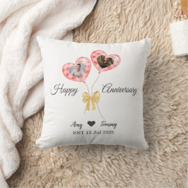 Happy Anniversary - Custom Foto On Red Balloon Kissen