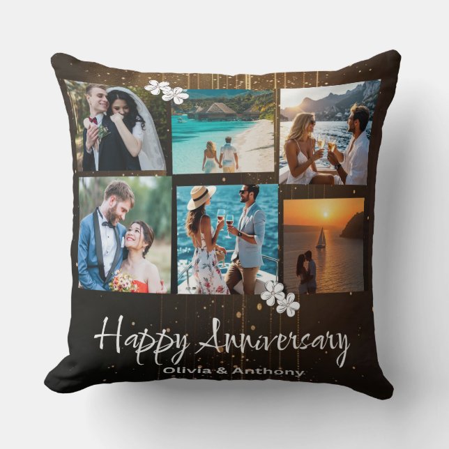 Happy Anniversary Custom Photo Collage Kissen (Vorderseite)