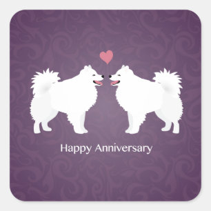 Happy Anniversary Design des amerikanischen Eskimo Quadratischer Aufkleber