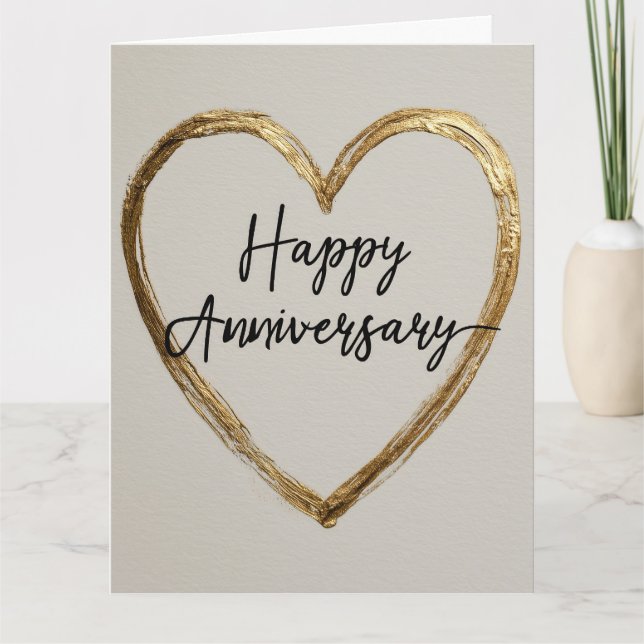 "Happy Anniversary" Design mit Goldenem Herzen Karte (Vorderseite)