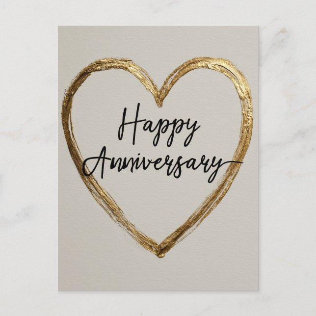 "Happy Anniversary" Design mit Goldenem Herzen Postkarte (Vorderseite)