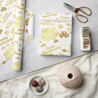 Happy Anniversary  Elegant Gold Text Geschenkpapier