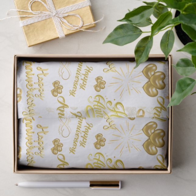Happy Anniversary  Elegant Gold Text Seidenpapier (Geschenk)