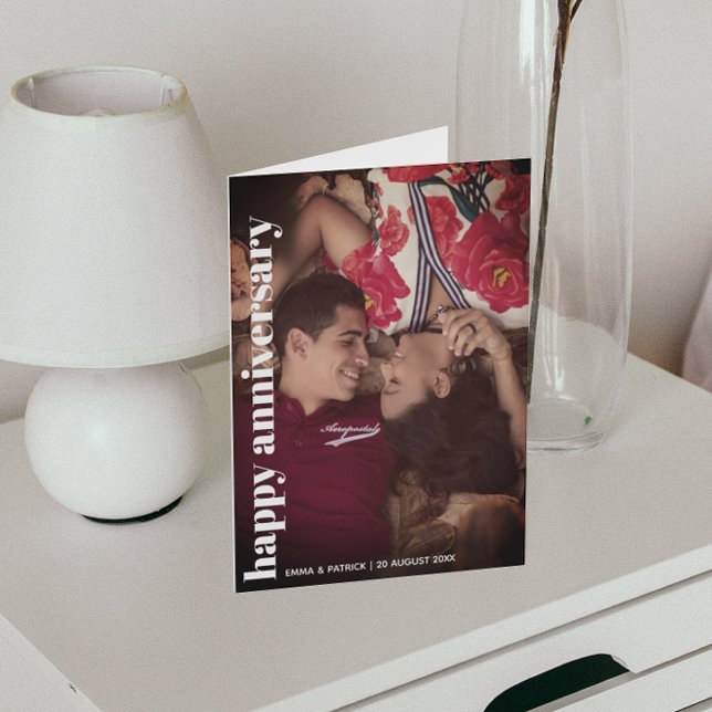 Happy Anniversary Foto Trendy Romantic Card Dankeskarte (Von Creator hochgeladen)