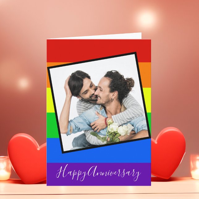 Happy Anniversary Gay Couple Foto Custom Rainbow Karte (Von Creator hochgeladen)