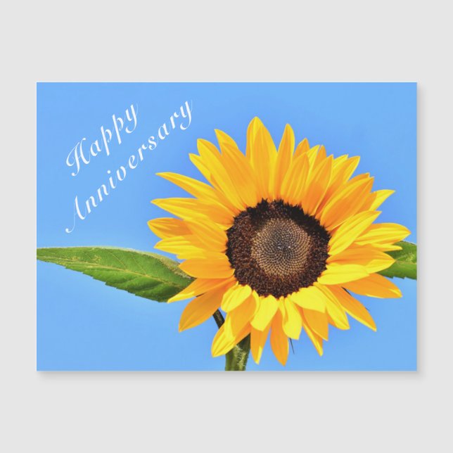 Happy Anniversary - Gelbe Sonnenblume auf blauem H Magnetkarte (Vorderseite)