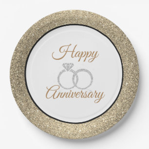 Happy Anniversary Gold Glitzer 9" Paper Teller