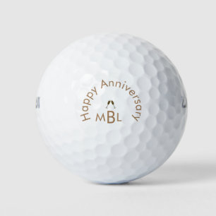 Happy Anniversary Gold Monogram Golf Balls Golfball