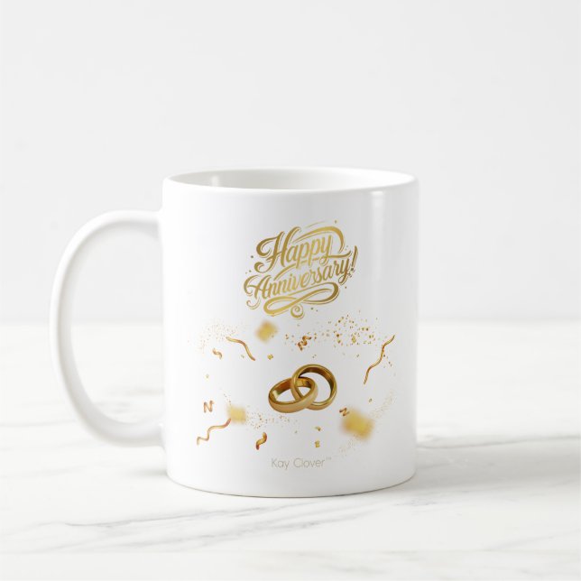 Happy Anniversary Gold Ring Tasse | Kay Clover™ (Links)