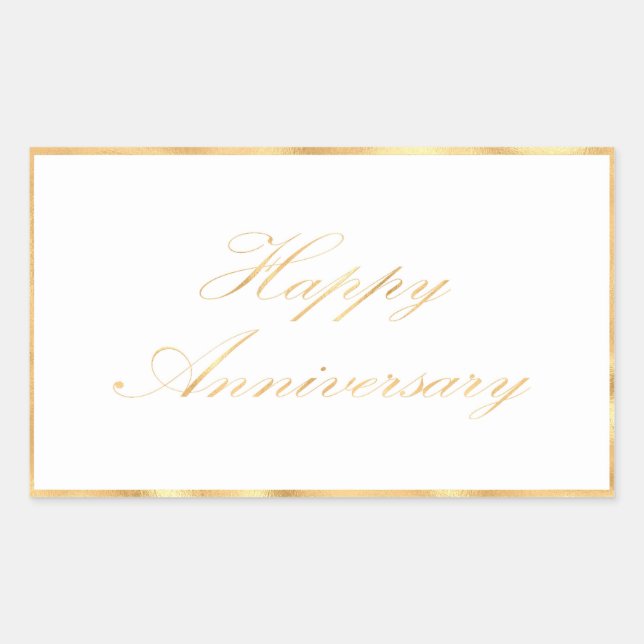 Happy Anniversary Gold Trim und Schriftart Skript Rechteckiger Aufkleber (Vorderseite)