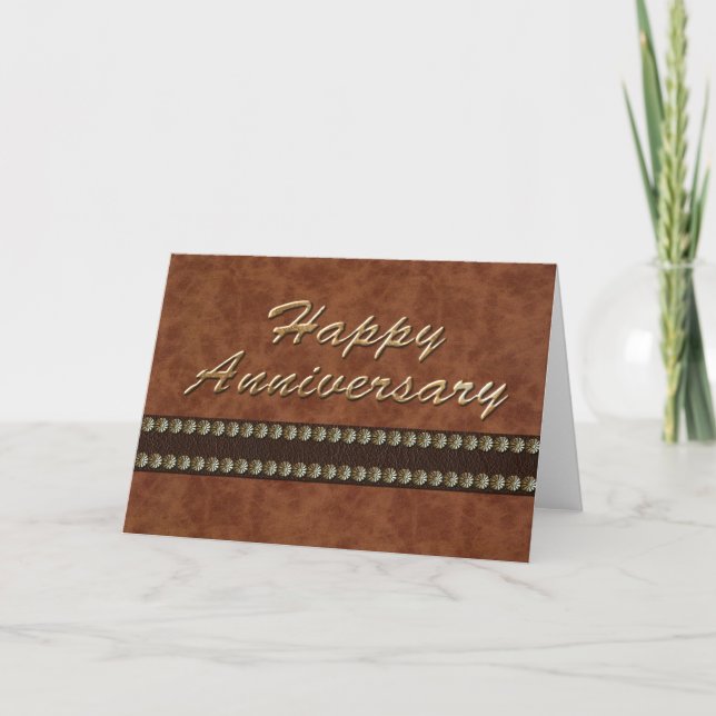 Happy Anniversary - Gold und Leder Card Karte (Vorderseite)